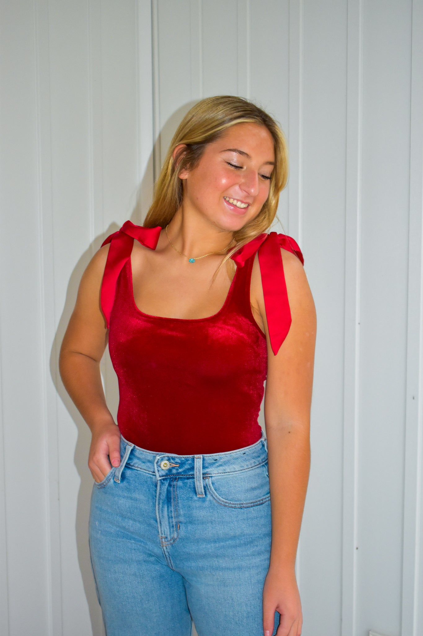 Red cheap satin bodysuit