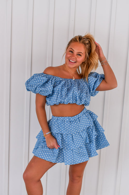 Polka Dot Denim Bubble Set